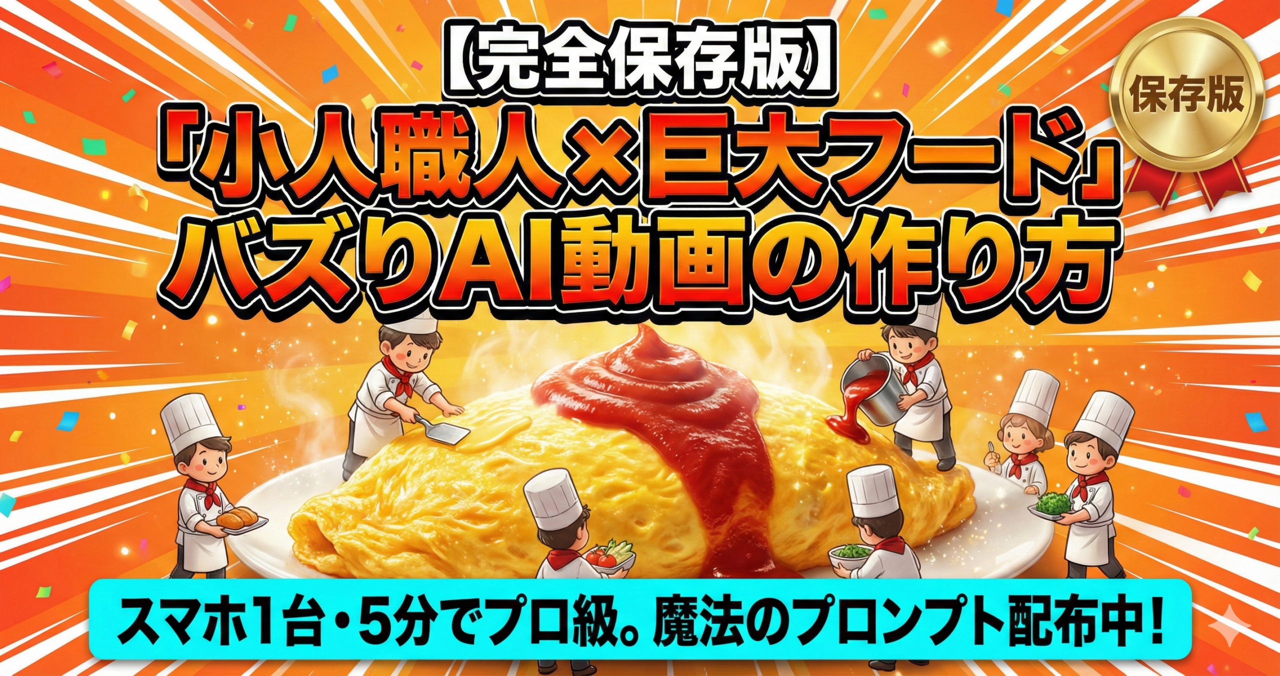 【完全保存版】「小人職人×巨大フード」のバズりAI動画をスマホだけで作る方法｜プロンプト配布あり