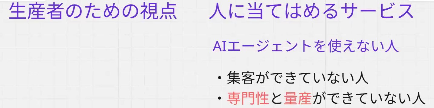 生産者のための視点。AIエージェントを使えない人とは、集客ができていない人と、専門性と量産ができていない人