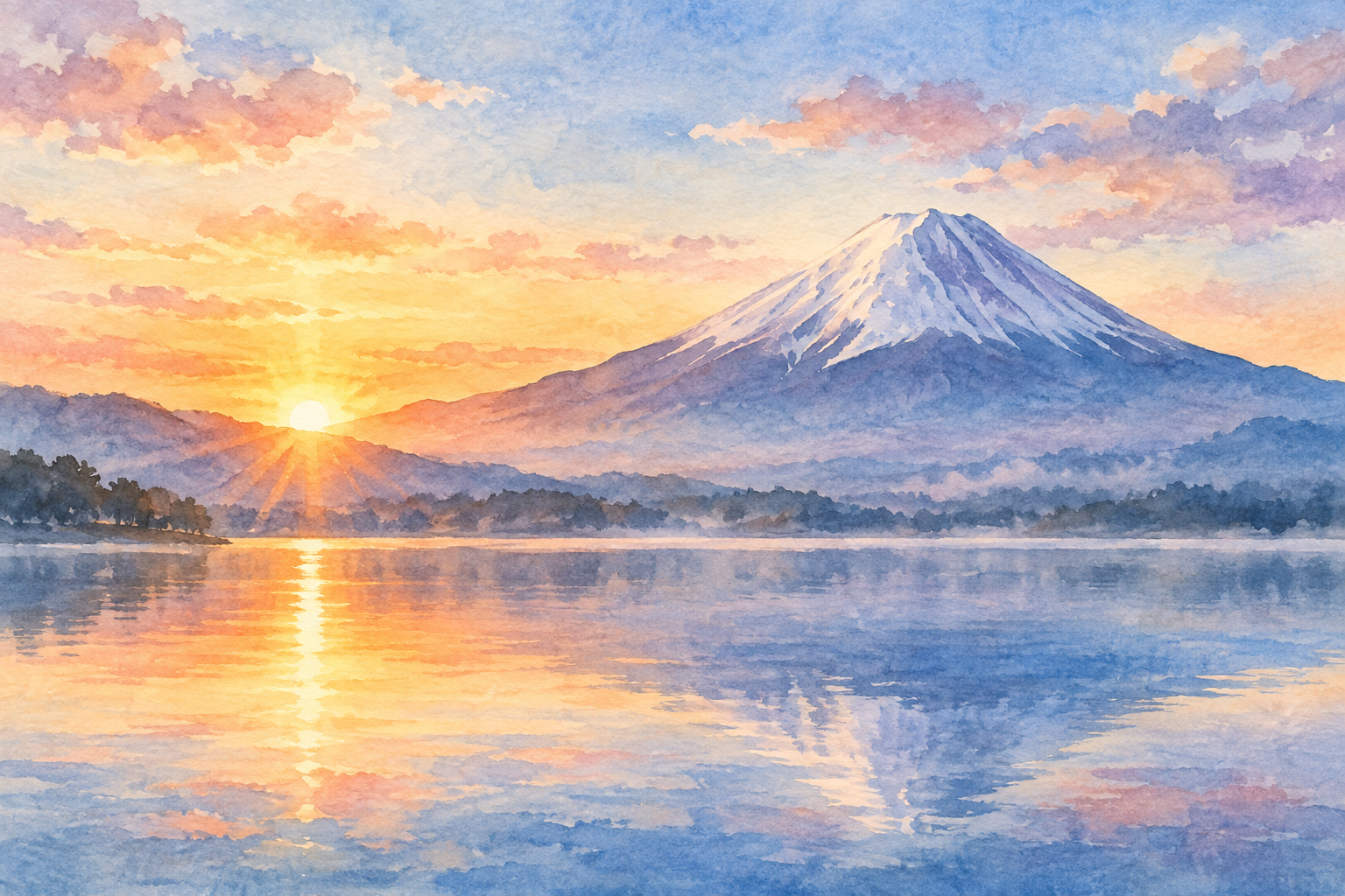 Codexの内蔵の画像生成でできた、富士山と日の出の水彩画