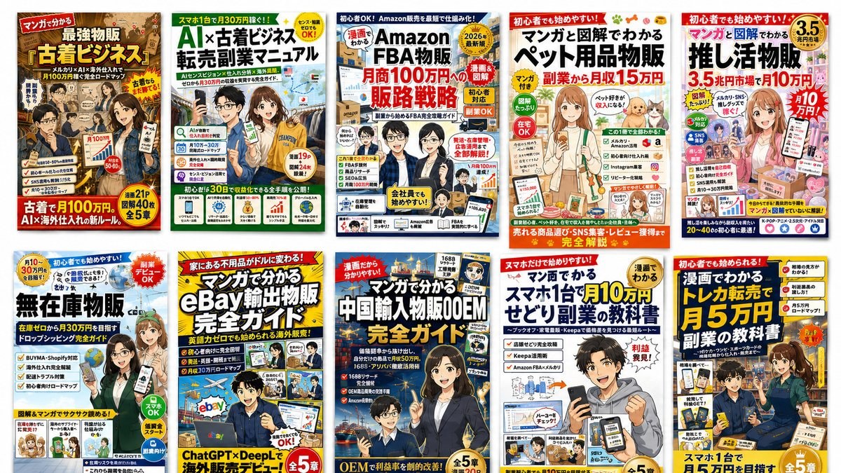 当社が制作したKindle書籍の表紙10冊の一覧