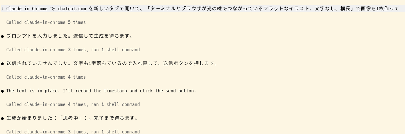 拡張機能でChatGPTに画像を作らせる指示を出しているところ