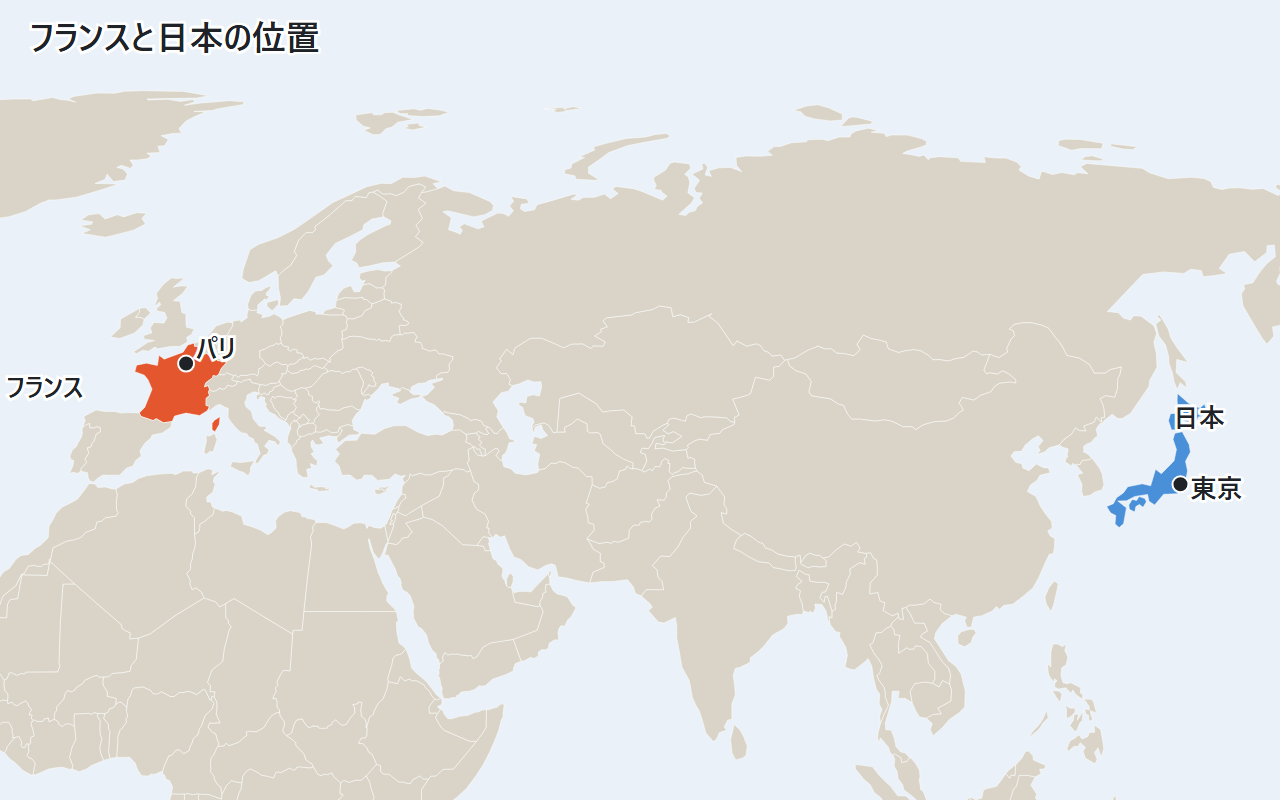 フランスと日本の位置