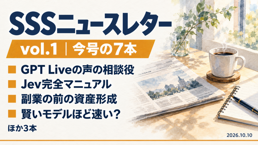 SSSニュースレター vol.1 ― GPT Liveの相談役、Jev完全マニュアル、賢いモデルほど速い？ほか、今号の7本