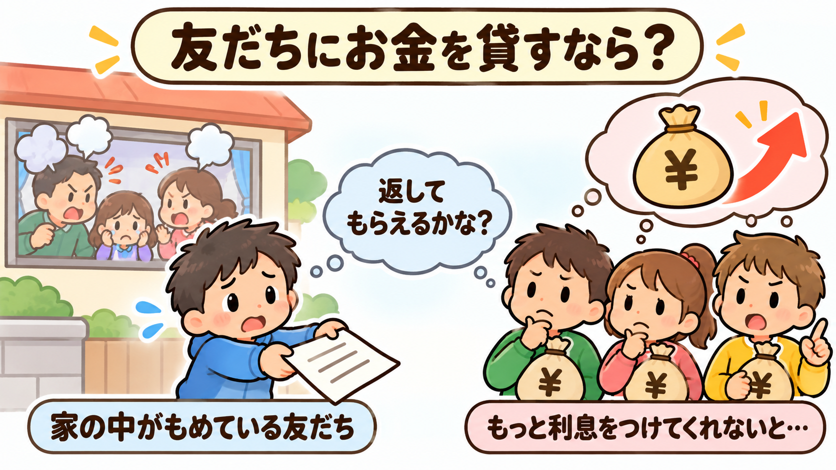 家の中がもめている友だちには、高い利息でないとお金を貸したくない